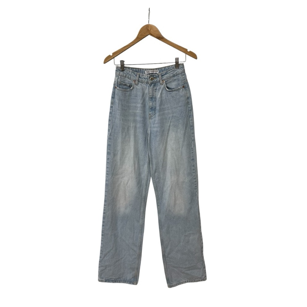 Zara Light Wash High Rise Straight Jeans 2